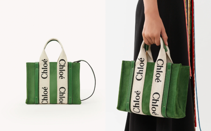 Small Woody tote bag with strap in suede & shiny calfskin $10,500